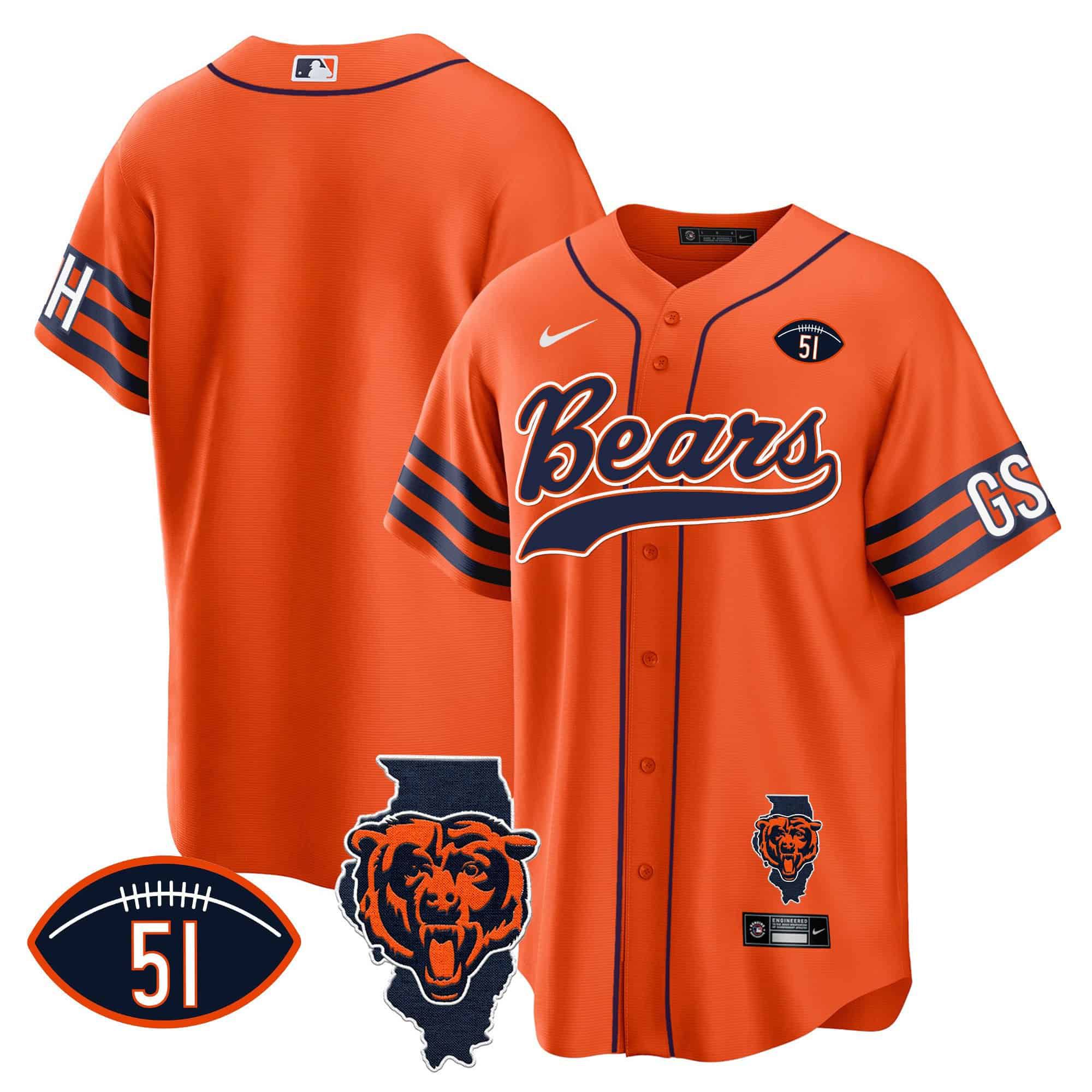 Men Chicago Bears Blank Orange 2024 Nike Patch Baseball NFL Jersey